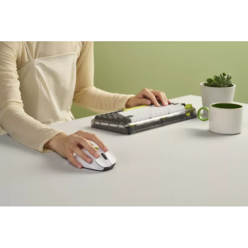 Pelė ASUS MD105 /VT-GN — dešiniarankė RF belaidė + Bluetooth, 2400 DPI, slinkties ratukas, maitinama baterijomis, balta/žalia
