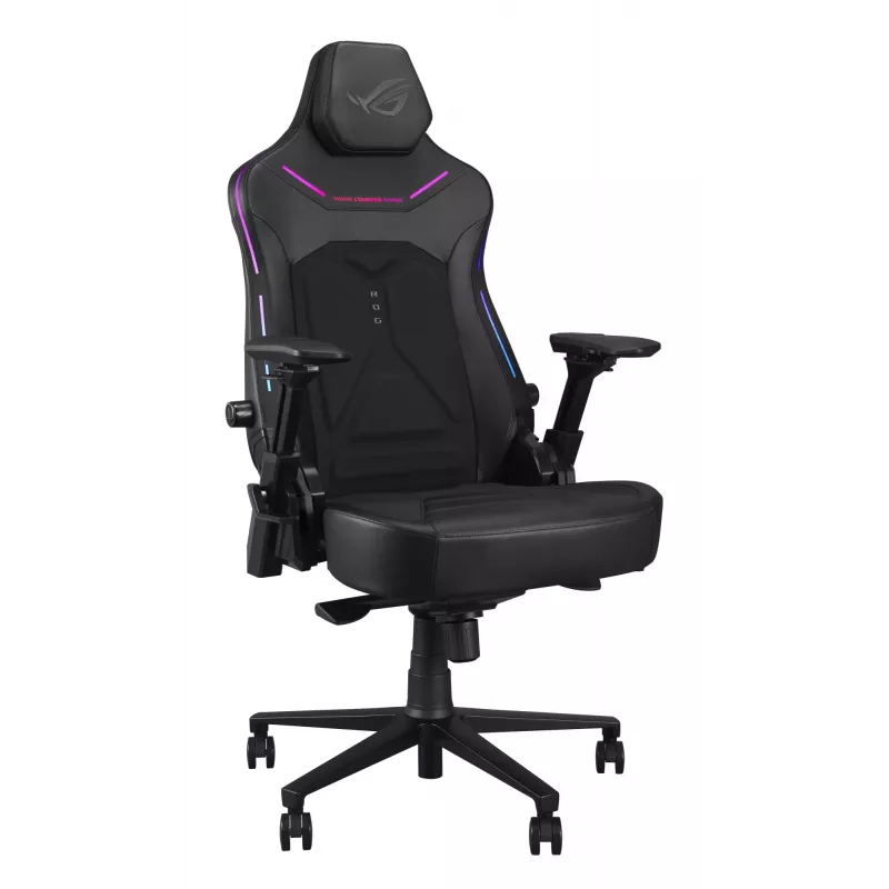 Universali žaidimų kėdė ASUS ROG Courser — minkšta sėdynė, maks. svoris 136 kg, sėdynė 670×700 mm, min. aukštis 140 cm, juoda