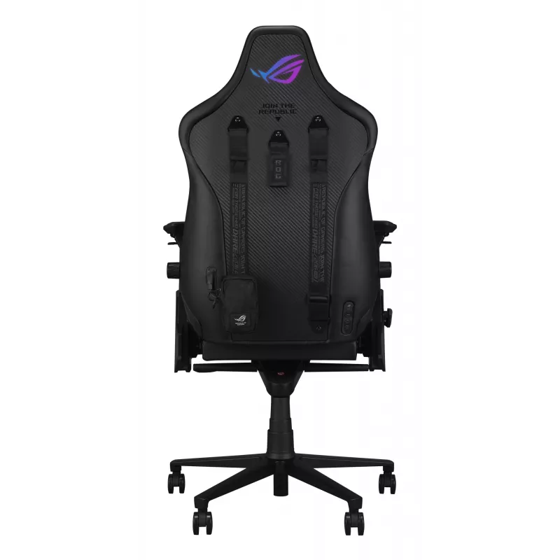 Universali žaidimų kėdė ASUS ROG Courser — minkšta sėdynė, maks. svoris 136 kg, sėdynė 670×700 mm, min. aukštis 140 cm, juoda