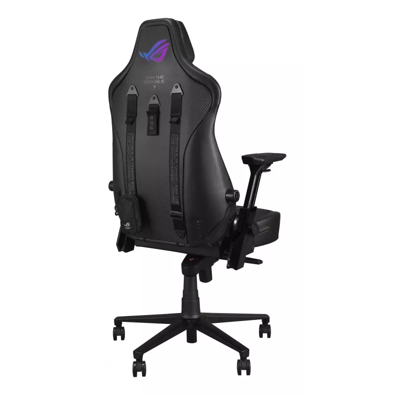 Universali žaidimų kėdė ASUS ROG Courser — minkšta sėdynė, maks. svoris 136 kg, sėdynė 670×700 mm, min. aukštis 140 cm, juoda