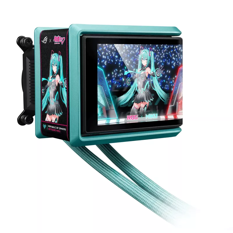 ASUS ROG RYUO IV 360 ARGB Hatsune Miku Edition Procesoriaus aušintuvas “Viskas viename” skysčiu 12 cm Juoda, Turquoise spalvos