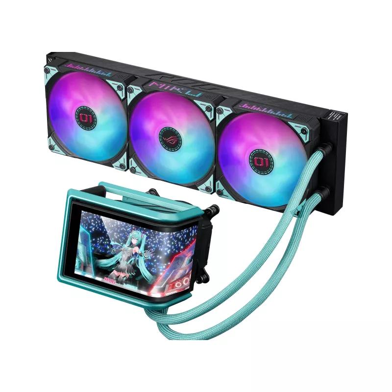 ASUS ROG RYUO IV 360 ARGB Hatsune Miku Edition Procesoriaus aušintuvas “Viskas viename” skysčiu 12 cm Juoda, Turquoise spalvos