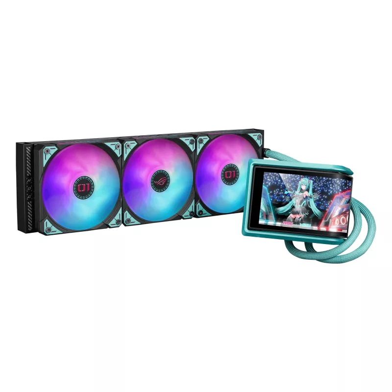 ASUS ROG RYUO IV 360 ARGB Hatsune Miku Edition Procesoriaus aušintuvas “Viskas viename” skysčiu 12 cm Juoda, Turquoise spalvos