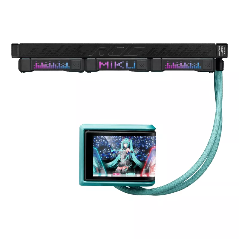 ASUS ROG RYUO IV 360 ARGB Hatsune Miku Edition Procesoriaus aušintuvas “Viskas viename” skysčiu 12 cm Juoda, Turquoise spalvos