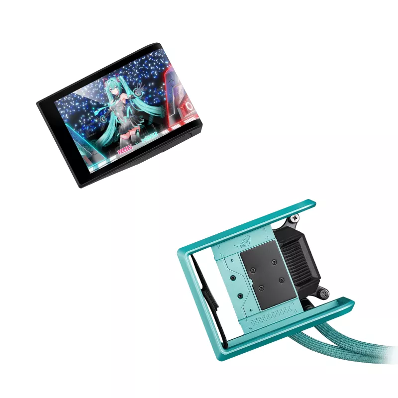 ASUS ROG RYUO IV 360 ARGB Hatsune Miku Edition Procesoriaus aušintuvas “Viskas viename” skysčiu 12 cm Juoda, Turquoise spalvos