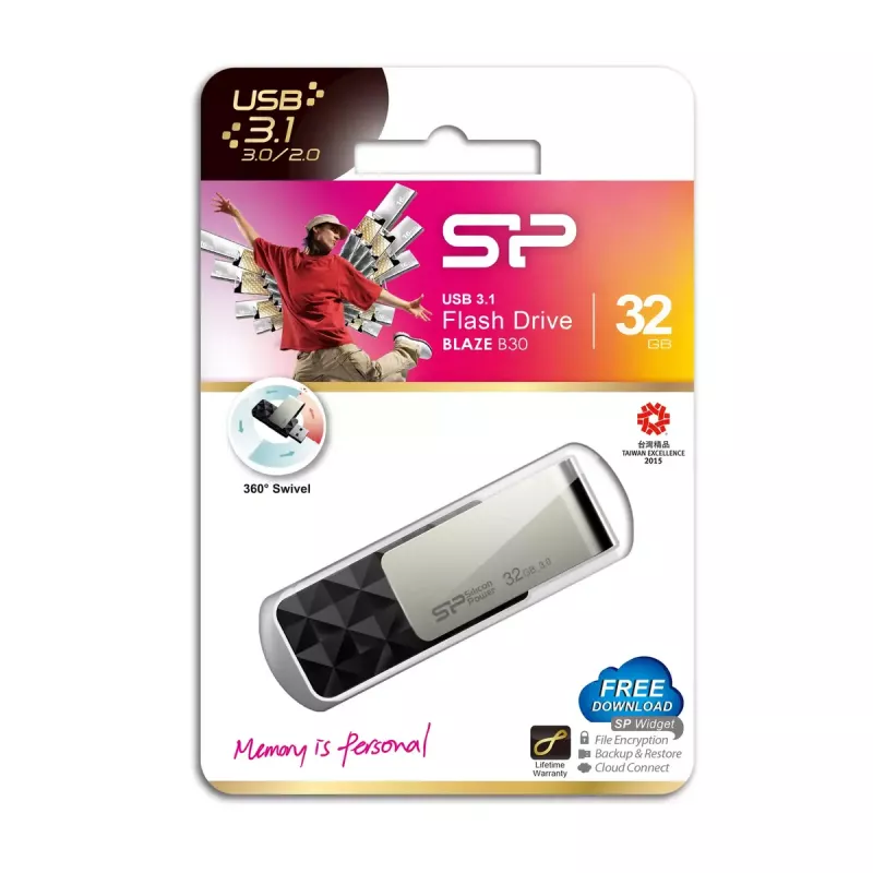 USB atmintinė Silicon Power Blaze B30 32 GB, USB Type-A 3.2 Gen 1, juoda