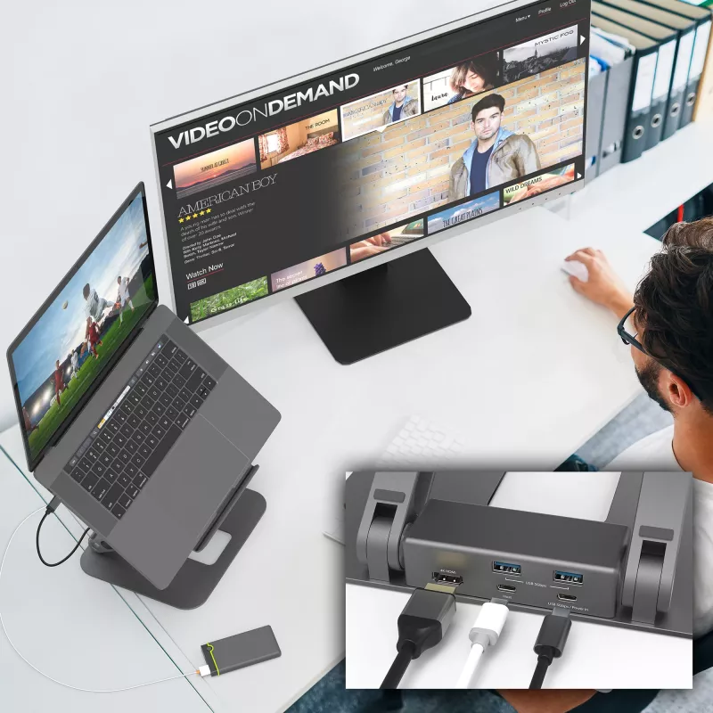 j5create JTS327 kelių kampų 4K dokinimo stovas, nešiojamojo kompiuterio stovas, pilkas, aliuminis, 40,6 cm (16 colių), 4 kg, nešiojamiesiems kompiuteriams su „Windows“ / „Mac“