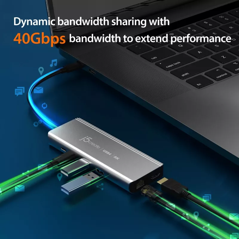 j5create JCD403 USB4 8K kelių prievadų šakotuvas USB Type-C HDMI RJ-45