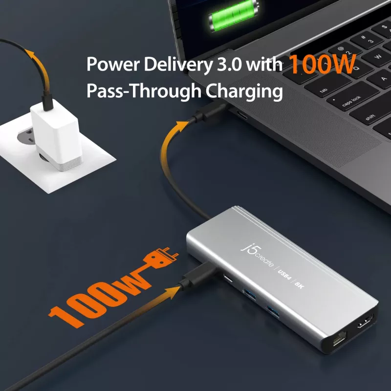 j5create JCD403 USB4 8K kelių prievadų šakotuvas USB Type-C HDMI RJ-45
