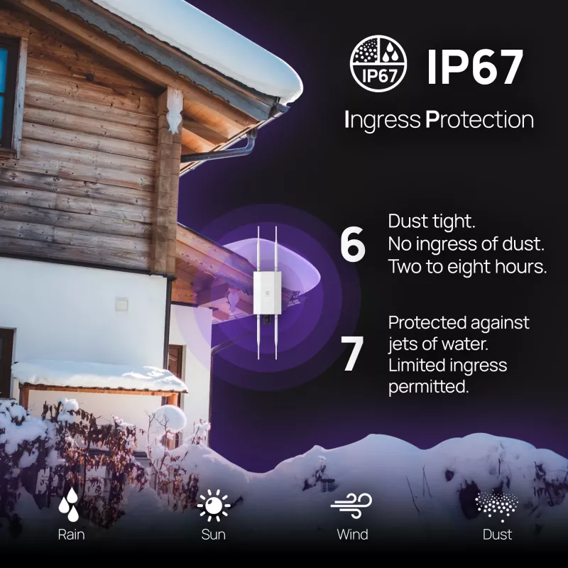 Belaidis prieigos taškas EnGenius Fit6 2×2 Outdoor — dviejų juostų 2,4 / 5 GHz, 1774 Mbps, PoE, 2,5GbE LAN, 4 antenos, baltas
