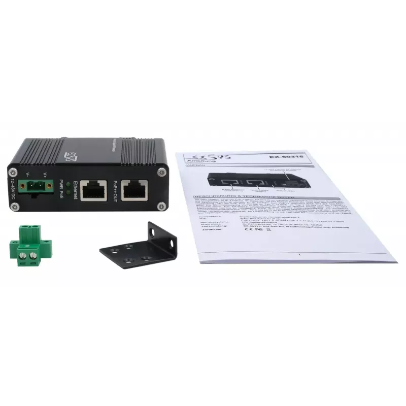 EXSYS PoE++ gigabitinio injektoriaus 90W nuo -40°C iki +80°C