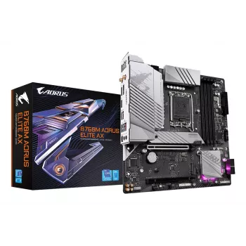 GIGABYTE B760M AORUS ELITE AX pagrindinė plokštė – palaiko 14-os kartos Intel Core procesorius, 12*+1+1 fazių skaitmeninis VRM, iki 7800 MHz DDR5 (OC), 2x PCIe 4.0 M.2, Wi-Fi 6E, 2,5 GbE LAN, USB 3.2 Gen 2
