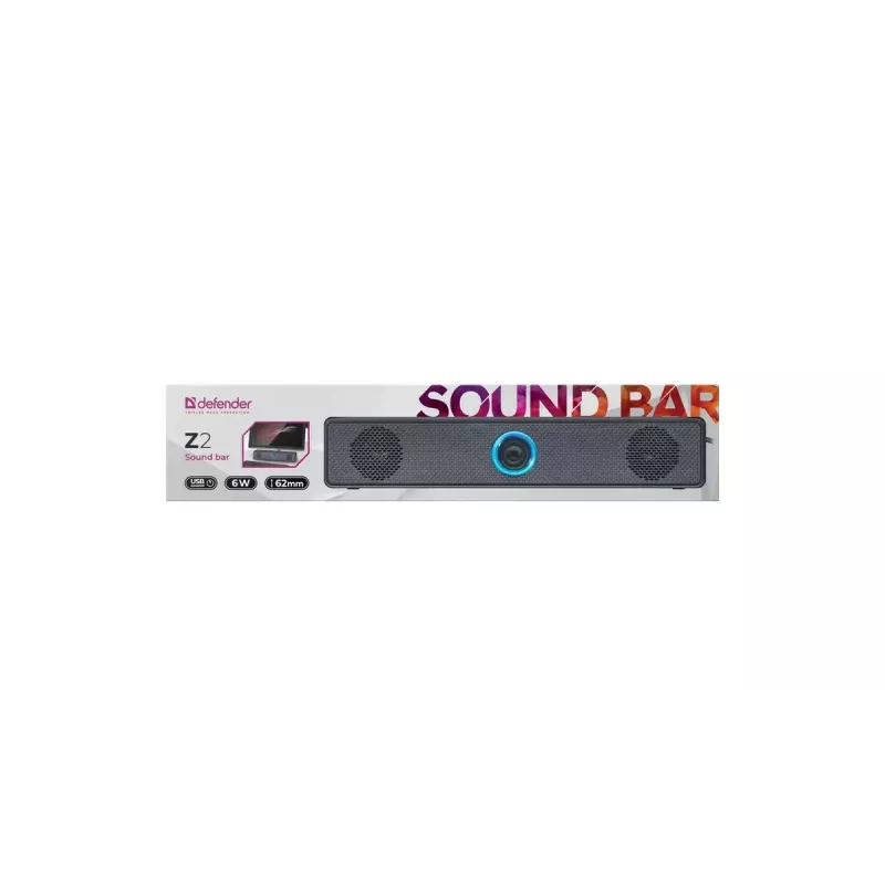 Nešiojamas garsiakalbis DEFENDER Z2 juodas, laidinis USB, 6 W RMS, SNR 70 dB, 80–18000 Hz, kubo dizainas