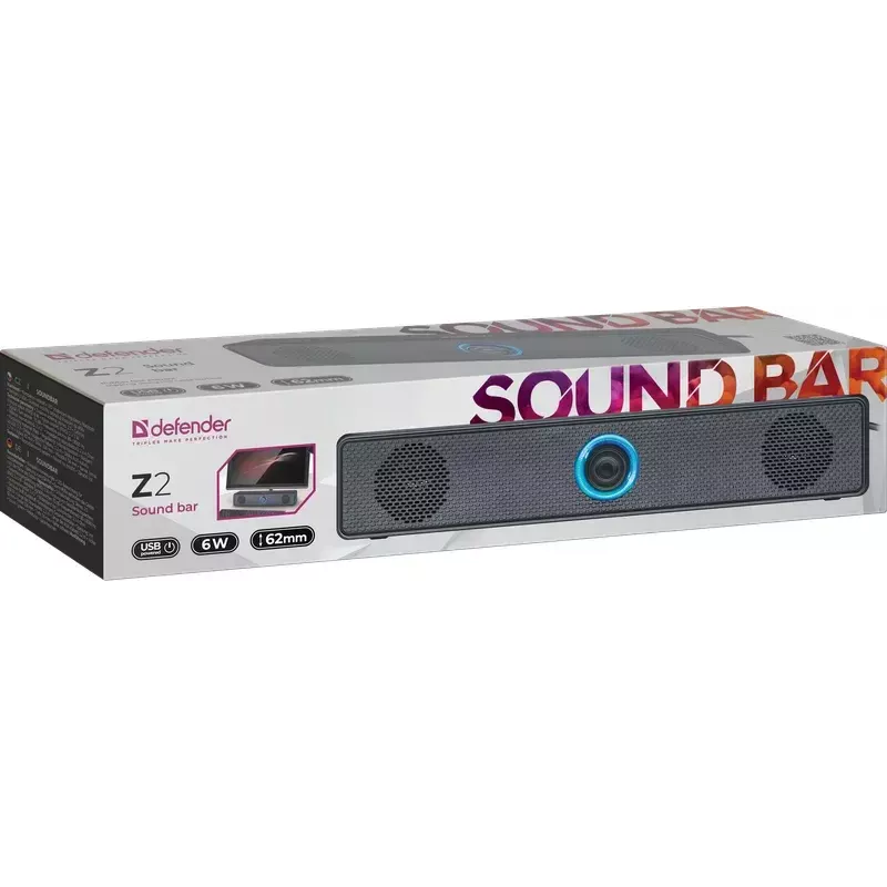 Nešiojamas garsiakalbis DEFENDER Z2 juodas, laidinis USB, 6 W RMS, SNR 70 dB, 80–18000 Hz, kubo dizainas