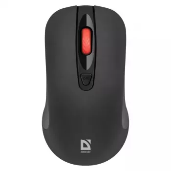 Belaidė RF tyli optinė pelė DEFENDER Nexus MS-195 — 1600 DPI, 2,4 GHz, Nano USB, abiem rankoms tinkama, 2×AAA, juoda