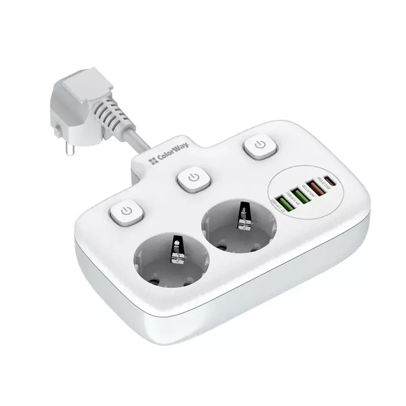 Sieninis maitinimo lizdas ColorWay CW-CHE24PDW su integruotu 24 W USB-C Power Delivery prievadu