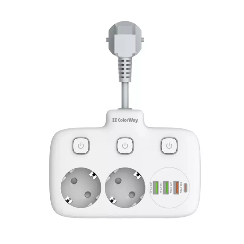 Sieninis maitinimo lizdas ColorWay CW-CHE24PDW su integruotu 24 W USB-C Power Delivery prievadu