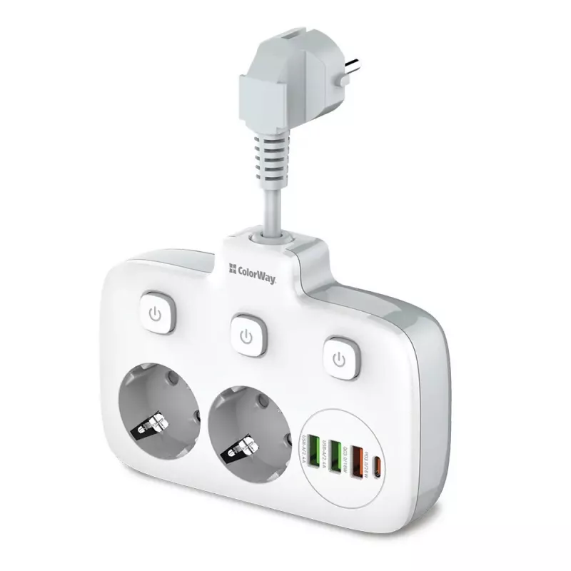 Sieninis maitinimo lizdas ColorWay CW-CHE24PDW su integruotu 24 W USB-C Power Delivery prievadu