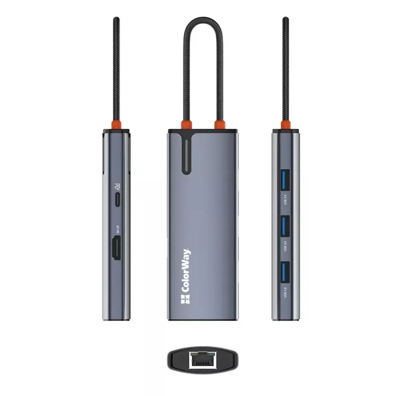 Dokingo stotelė ColorWay CW-HUB02 6-in-1 100W — daugiafunkcis šakotuvas su energijos tiekimu