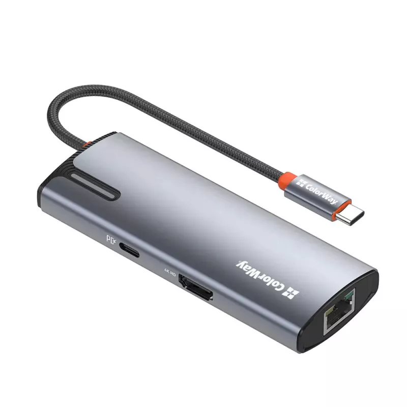 Dokingo stotelė ColorWay CW-HUB02 6-in-1 100W — daugiafunkcis šakotuvas su energijos tiekimu