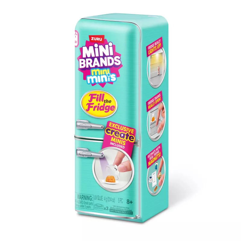 Žaislinis rinkinys Zuru Mini Brands Mini Minis Šaldytuvo pildymo rinkinys — kolekcionuojami miniatiūriniai bakalėjos šaldytuvo aksesuarai