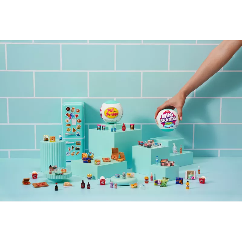 Žaislinis rinkinys Zuru Mini Brands Mini Minis Šaldytuvo pildymo rinkinys — kolekcionuojami miniatiūriniai bakalėjos šaldytuvo aksesuarai