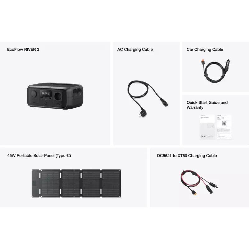 Nešiojama elektrinė EcoFlow RIVER 3 UPS + 45W TYPE-C saulės baterija, 245Wh