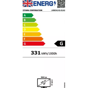 Skaitmeninės informacinės plokščiaekranė panelė IIYAMA LH9854UHS-B1AG — 97,5 colio (2,48 m) 4K UHD LCD, 500 cd/m², Wi‑Fi, Android 11, 24/7