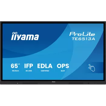 Interaktyvus plokščiasis ekranas IIYAMA TE6513A-B2AG 64,5 colio (163,8 cm) 4K UHD 500 cd/m² Wi‑Fi Android 24/7 jutiklinis ekranas