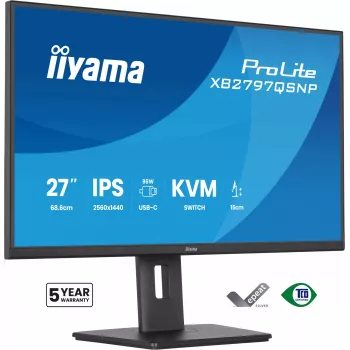 Kompiuterio monitorius IIYAMA ProLite XB2797QSNP-B1 27 colių (68,6 cm) 2560×1440 QHD LED, 16:9, matinis, garsiakalbiai, USB 3.2 šakotuvas, aukščio reguliavimas, VESA