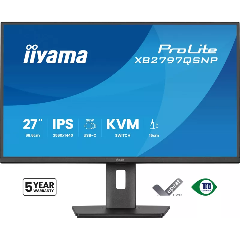 Kompiuterio monitorius IIYAMA ProLite XB2797QSNP-B1 27 colių (68,6 cm) 2560×1440 QHD LED, 16:9, matinis, garsiakalbiai, USB 3.2 šakotuvas, aukščio reguliavimas, VESA