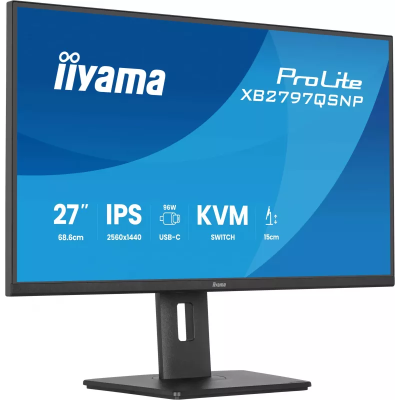 Kompiuterio monitorius IIYAMA ProLite XB2797QSNP-B1 27 colių (68,6 cm) 2560×1440 QHD LED, 16:9, matinis, garsiakalbiai, USB 3.2 šakotuvas, aukščio reguliavimas, VESA