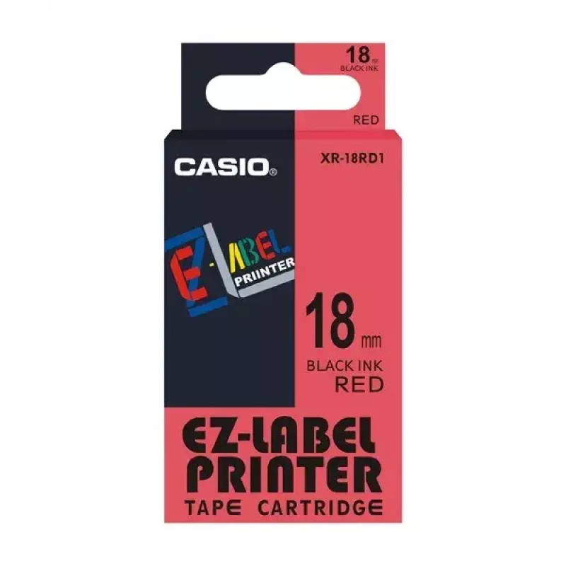 Etikečių gamybos juosta Casio XR-18RD1 Juoda ant raudonos