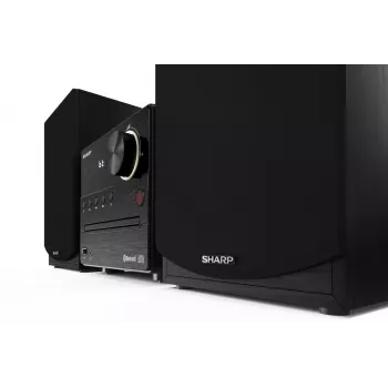 Namų garso mikrosistema „Sharp XL-B512(BK)“ – 45 W, vienas optinių diskų grotuvas, FM radijas, MP3, bananiniai garsiakalbių lizdai, juoda