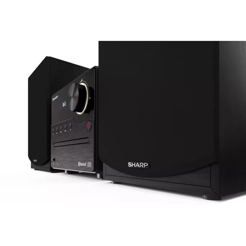 Namų garso mikrosistema „Sharp XL-B512(BK)“ – 45 W, vienas optinių diskų grotuvas, FM radijas, MP3, bananiniai garsiakalbių lizdai, juoda