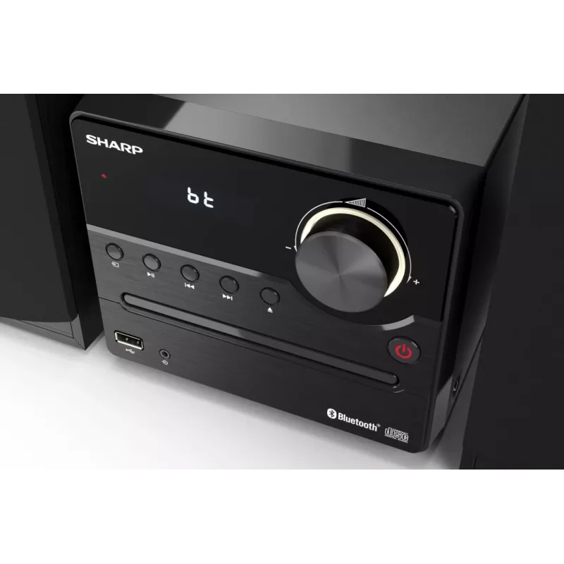 Namų garso mikrosistema „Sharp XL-B512(BK)“ – 45 W, vienas optinių diskų grotuvas, FM radijas, MP3, bananiniai garsiakalbių lizdai, juoda
