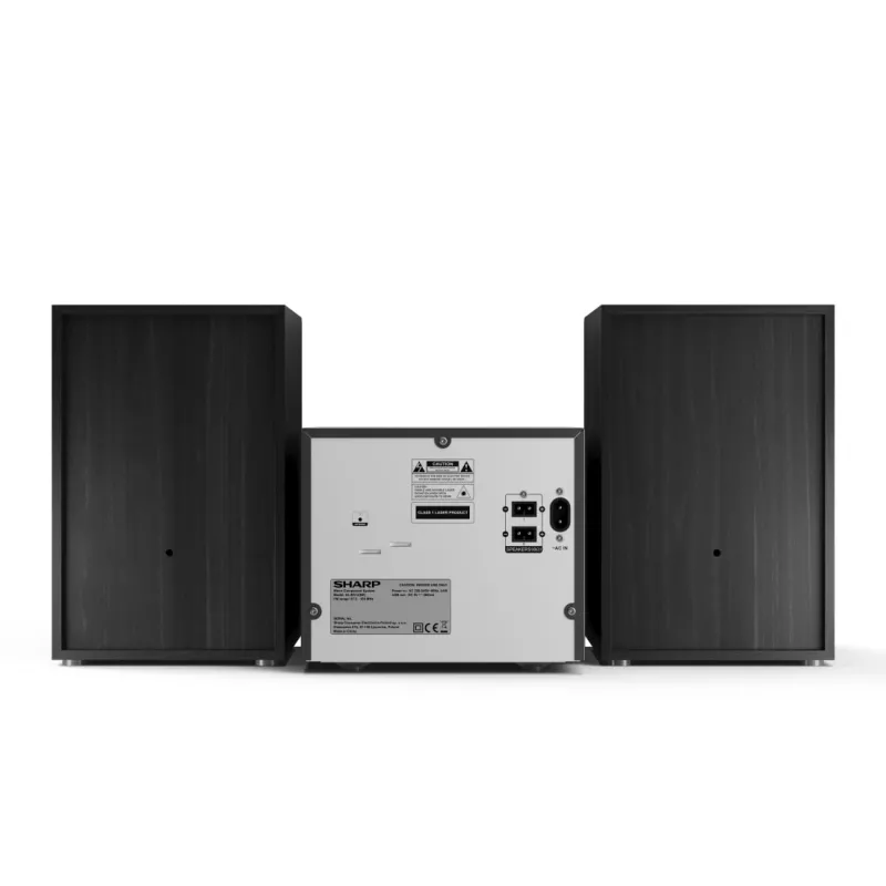 Namų garso mikrosistema „Sharp XL-B512(BK)“ – 45 W, vienas optinių diskų grotuvas, FM radijas, MP3, bananiniai garsiakalbių lizdai, juoda