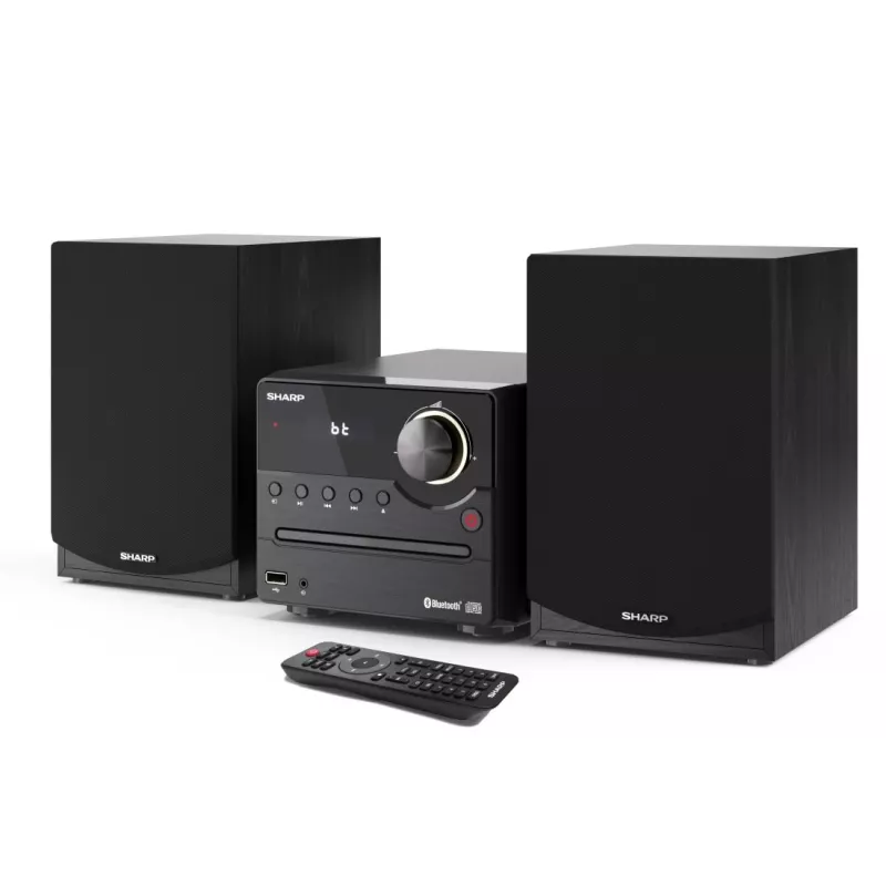 Namų garso mikrosistema „Sharp XL-B512(BK)“ – 45 W, vienas optinių diskų grotuvas, FM radijas, MP3, bananiniai garsiakalbių lizdai, juoda