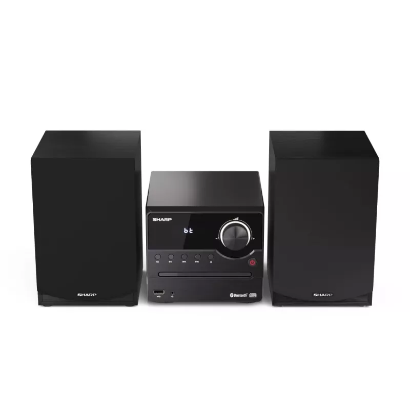 Namų garso mikrosistema „Sharp XL-B512(BK)“ – 45 W, vienas optinių diskų grotuvas, FM radijas, MP3, bananiniai garsiakalbių lizdai, juoda