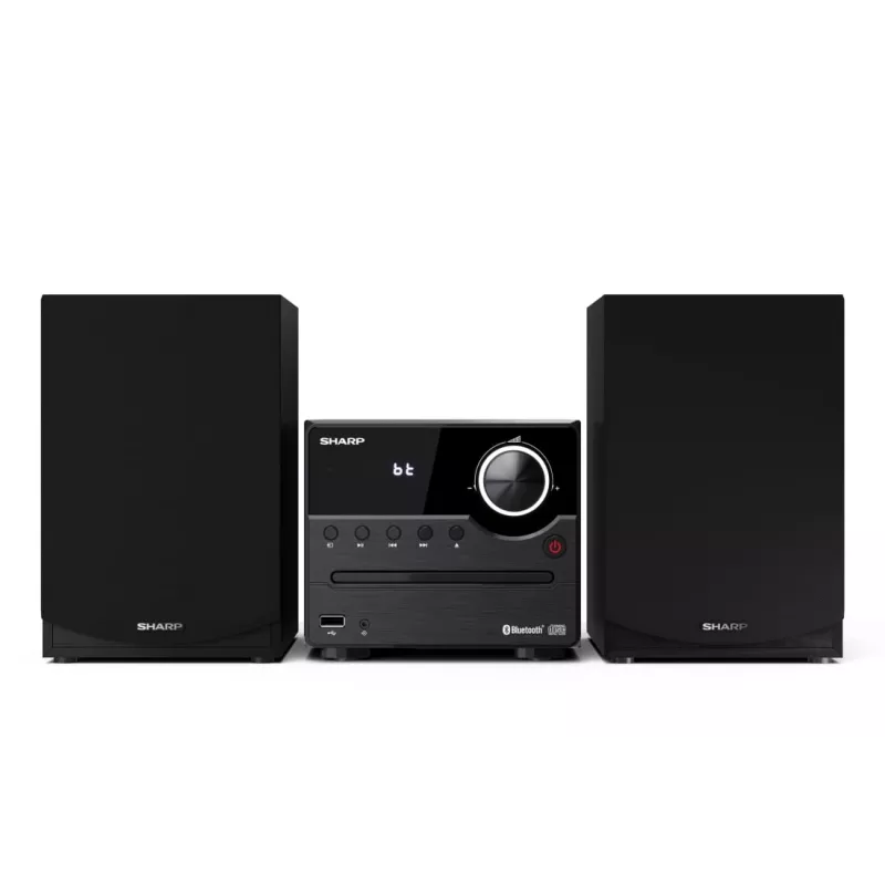 Namų garso mikrosistema „Sharp XL-B512(BK)“ – 45 W, vienas optinių diskų grotuvas, FM radijas, MP3, bananiniai garsiakalbių lizdai, juoda