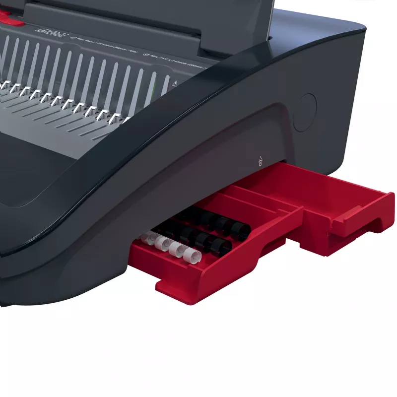 GBC CombBind® CB25E elektrinis įrišimo aparatas, šukinio įrišimo aparatas, elektrinis, 390 lapų, juoda, raudona