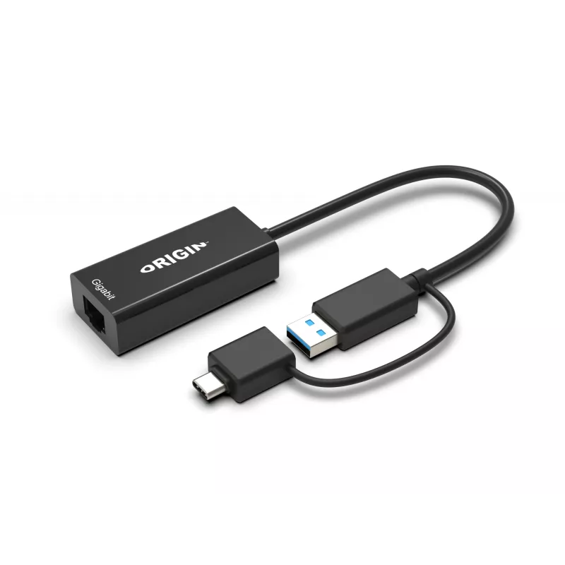 Origin Storage USB3.0 arba USB-C (su USB-C kištuku į USB3.0 lizdą adapteriu) į RJ45 Gigabit adapteris