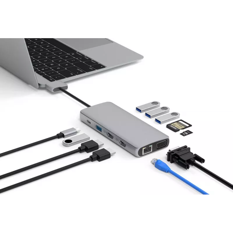 eSTUFF ES623010 sąsajos šakotuvas USB 3.2 Gen 1 (3.1 Gen 1) Type-C 5000 Mbit/s aliuminis