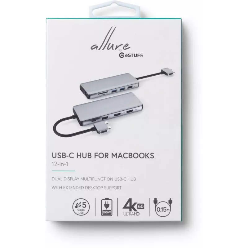 eSTUFF ES623010 sąsajos šakotuvas USB 3.2 Gen 1 (3.1 Gen 1) Type-C 5000 Mbit/s aliuminis