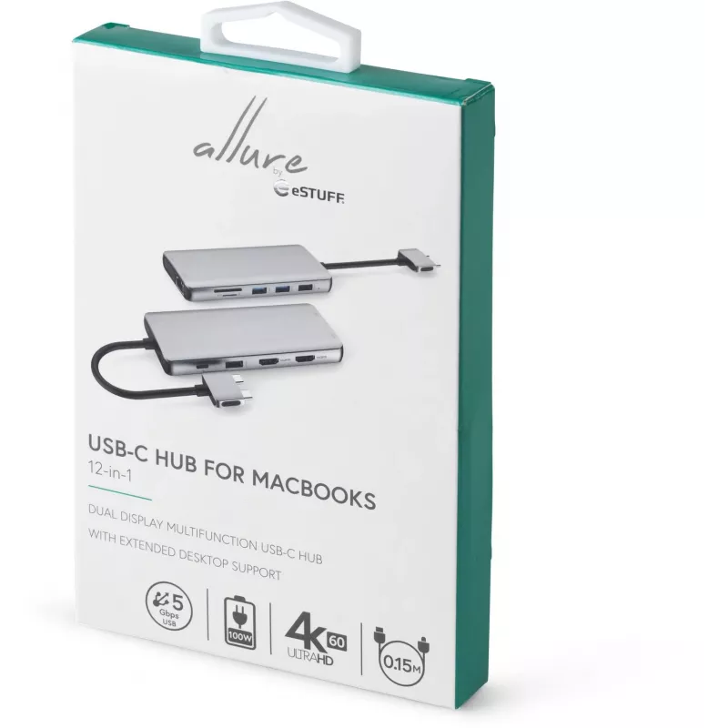 eSTUFF ES623010 sąsajos šakotuvas USB 3.2 Gen 1 (3.1 Gen 1) Type-C 5000 Mbit/s aliuminis