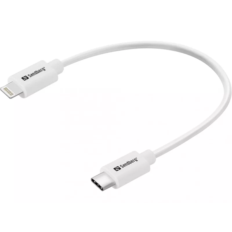 Sandberg USB-C PD to Lightning MFI 0.2M, 0,2 m, Lightning, USB C, vyriška, vyriška, balta