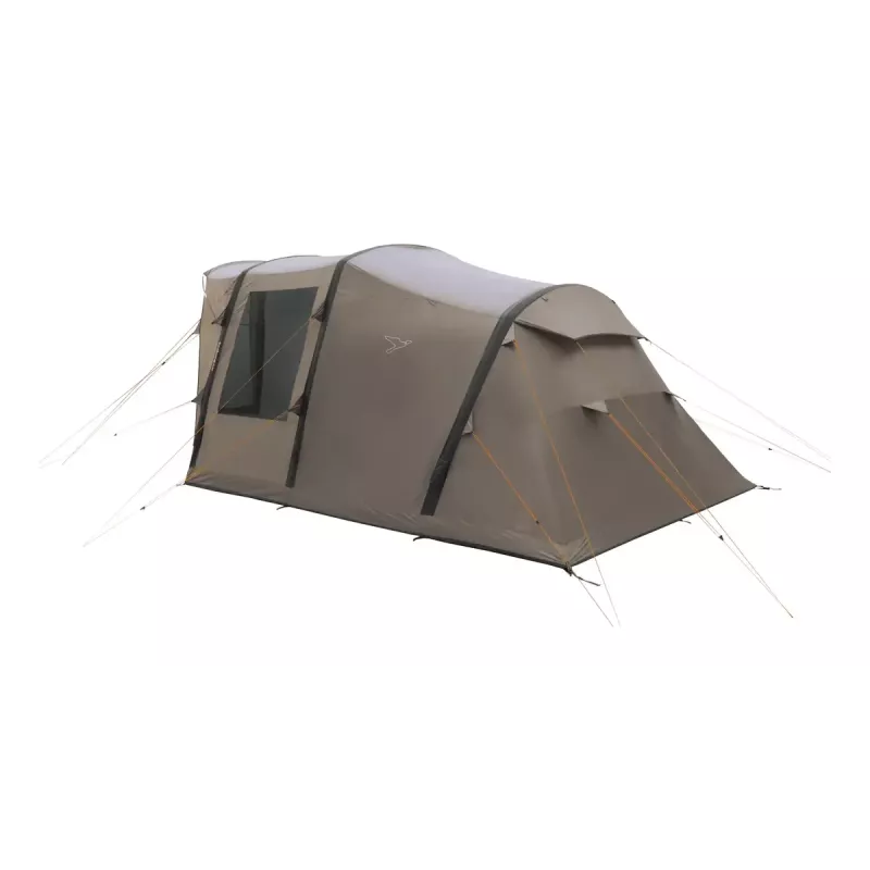 Tunelio palapinė Easy Camp Senja 4 Air — 4 asm., kietas rėmas, 3 m vandeniui atsparus tentas, 460×260×195 cm, ruda