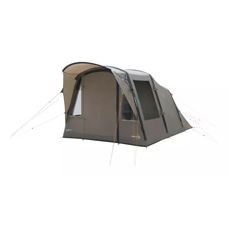 Tunelio palapinė Easy Camp Senja 4 Air — 4 asm., kietas rėmas, 3 m vandeniui atsparus tentas, 460×260×195 cm, ruda