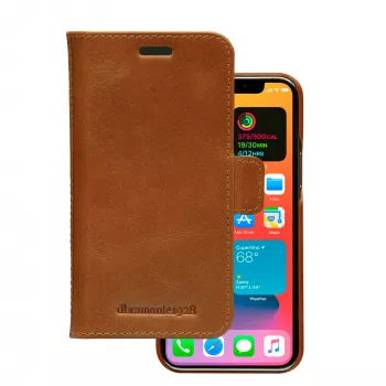 Dėklas-piniginė dbramante1928 Lynge, skirtas iPhone 12 mini (5,4 col.) – įdegio spalvos, 3 kortelių kišenės, stalinis stovas
