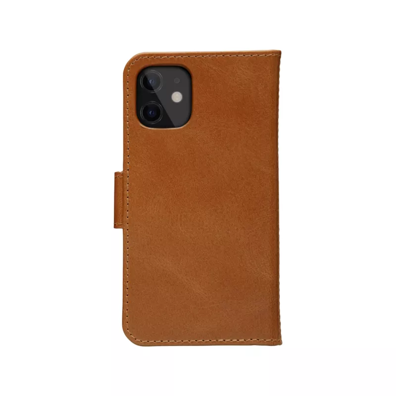 Dėklas-piniginė dbramante1928 Lynge, skirtas iPhone 12 mini (5,4 col.) – įdegio spalvos, 3 kortelių kišenės, stalinis stovas
